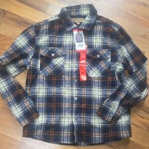 BC Clothing Heritage Navy and Orange Plaid Shirt Jacket, Size M, NWT